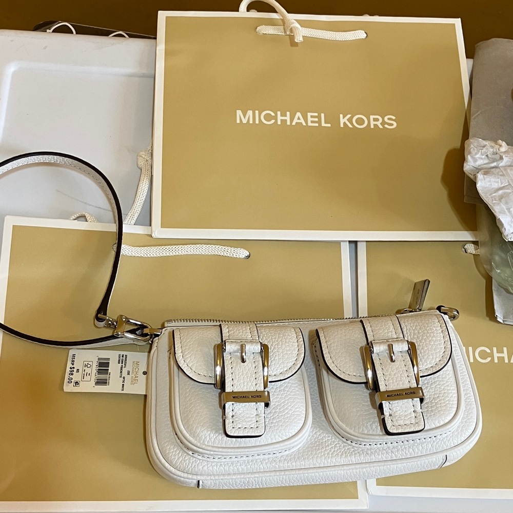 Michael Kors ZOE SM Conv Pouchette Optic White Leather - Picture 10 of 10